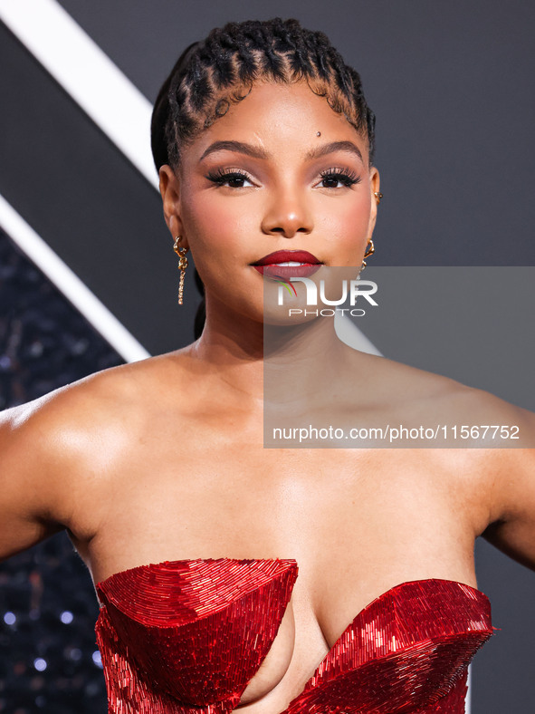 Halle Bailey arrives at the 2024 MTV Video Music Awards held at UBS Arena on September 11, 2024 in Elmont, New York, United States. 