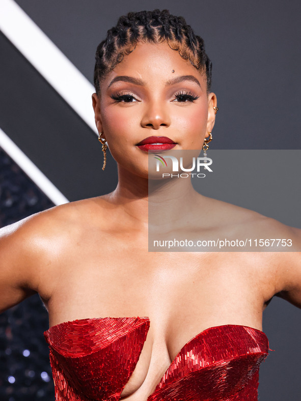 Halle Bailey arrives at the 2024 MTV Video Music Awards held at UBS Arena on September 11, 2024 in Elmont, New York, United States. 