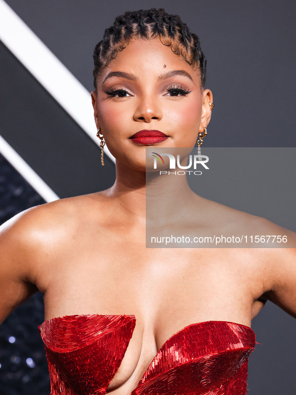 Halle Bailey arrives at the 2024 MTV Video Music Awards held at UBS Arena on September 11, 2024 in Elmont, New York, United States. 