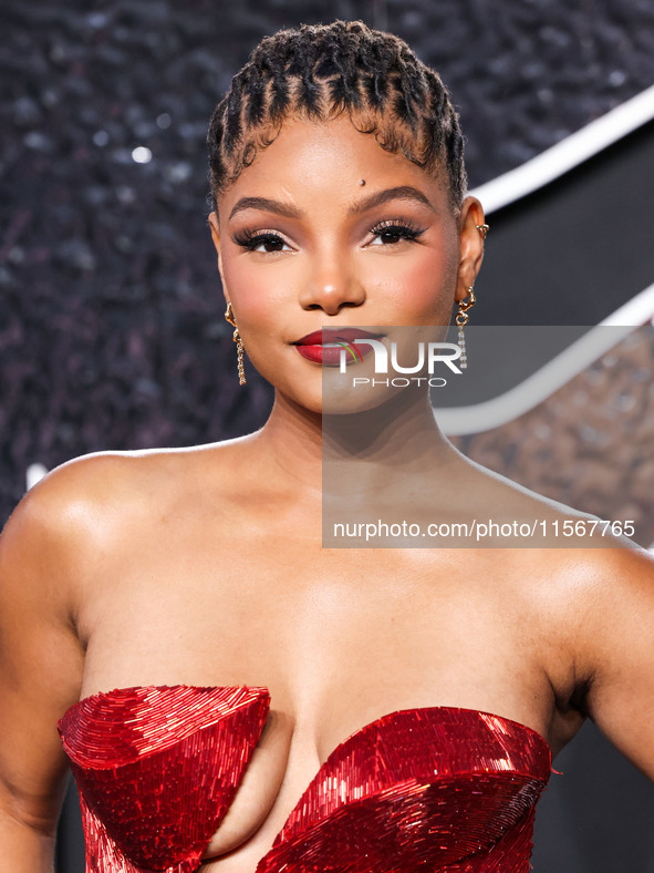 Halle Bailey arrives at the 2024 MTV Video Music Awards held at UBS Arena on September 11, 2024 in Elmont, New York, United States. 