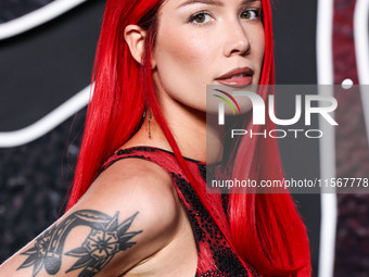 Halsey wearing vintage Versace arrives at the 2024 MTV Video Music Awards held at UBS Arena on September 11, 2024 in Elmont, New York, Unite...