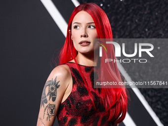 Halsey wearing vintage Versace arrives at the 2024 MTV Video Music Awards held at UBS Arena on September 11, 2024 in Elmont, New York, Unite...