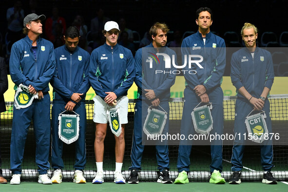 Team Brazil during the 2024 Davis Cup Finals Group Stage match between the Netherlands and Brazil at Unipol Arena in Bologna, Italy, on Sept...