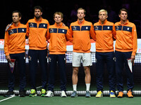 Team Netherlands during the 2024 Davis Cup Finals Group Stage match between the Netherlands and Brazil at Unipol Arena in Bologna, Italy, on...