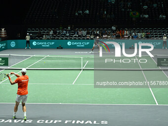 During the 2024 Davis Cup Finals Group Stage match between the Netherlands and Brazil at Unipol Arena in Bologna, Italy, on September 12, 20...