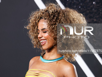 Tyla Laura Seethal wearing Area arrives at the 2024 MTV Video Music Awards held at UBS Arena on September 11, 2024 in Elmont, New York, Unit...