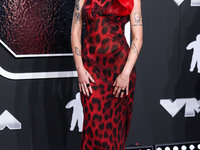 Halsey wearing vintage Versace arrives at the 2024 MTV Video Music Awards held at UBS Arena on September 11, 2024 in Elmont, New York, Unite...