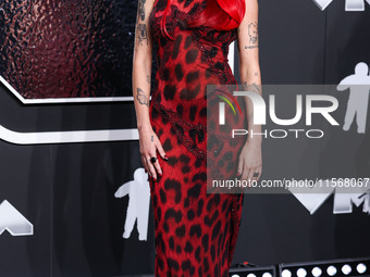 Halsey wearing vintage Versace arrives at the 2024 MTV Video Music Awards held at UBS Arena on September 11, 2024 in Elmont, New York, Unite...