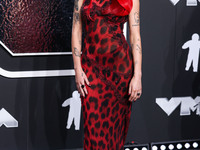 Halsey wearing vintage Versace arrives at the 2024 MTV Video Music Awards held at UBS Arena on September 11, 2024 in Elmont, New York, Unite...