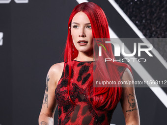 Halsey wearing vintage Versace arrives at the 2024 MTV Video Music Awards held at UBS Arena on September 11, 2024 in Elmont, New York, Unite...