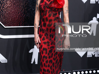 Halsey wearing vintage Versace arrives at the 2024 MTV Video Music Awards held at UBS Arena on September 11, 2024 in Elmont, New York, Unite...