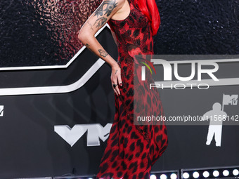 Halsey wearing vintage Versace arrives at the 2024 MTV Video Music Awards held at UBS Arena on September 11, 2024 in Elmont, New York, Unite...