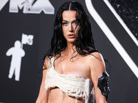 Katy Perry wearing Who Decides War arrives at the 2024 MTV Video Music Awards held at UBS Arena on September 11, 2024 in Elmont, New York, U...