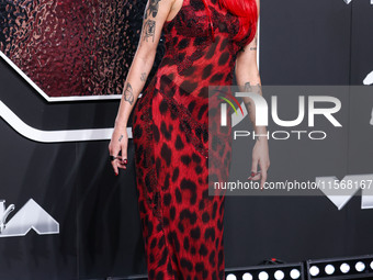 Halsey wearing vintage Versace arrives at the 2024 MTV Video Music Awards held at UBS Arena on September 11, 2024 in Elmont, New York, Unite...