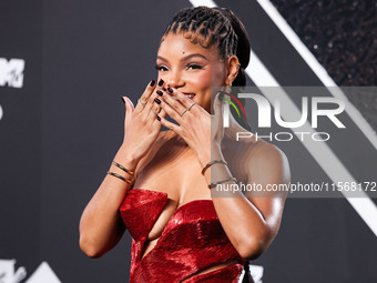 Halle Bailey arrives at the 2024 MTV Video Music Awards held at UBS Arena on September 11, 2024 in Elmont, New York, United States. (