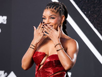 Halle Bailey arrives at the 2024 MTV Video Music Awards held at UBS Arena on September 11, 2024 in Elmont, New York, United States. (