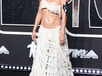 Katy Perry wearing Who Decides War arrives at the 2024 MTV Video Music Awards held at UBS Arena on September 11, 2024 in Elmont, New York, U...