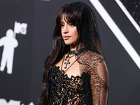 Camila Cabello wearing a Tony Ward look with Loree Rodkin jewelry arrives at the 2024 MTV Video Music Awards held at UBS Arena on September...