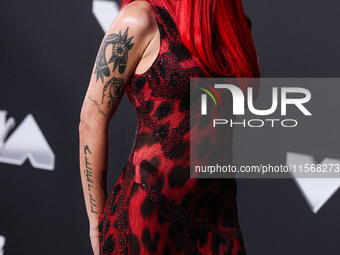 Halsey wearing vintage Versace arrives at the 2024 MTV Video Music Awards held at UBS Arena on September 11, 2024 in Elmont, New York, Unite...