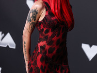 Halsey wearing vintage Versace arrives at the 2024 MTV Video Music Awards held at UBS Arena on September 11, 2024 in Elmont, New York, Unite...