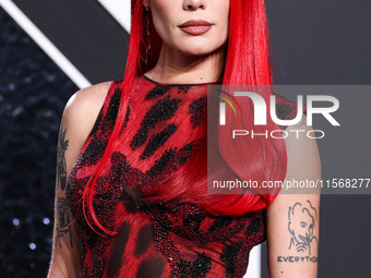 Halsey wearing vintage Versace arrives at the 2024 MTV Video Music Awards held at UBS Arena on September 11, 2024 in Elmont, New York, Unite...