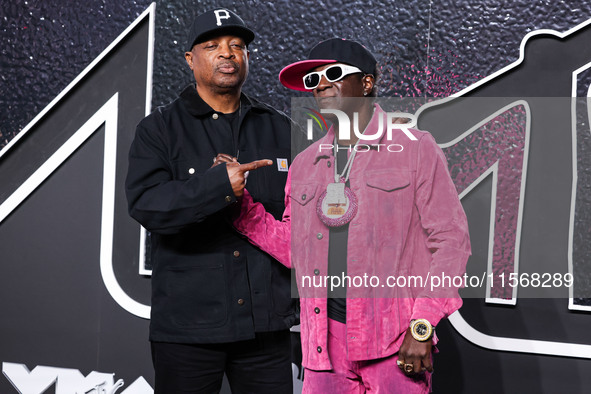 Chuck D and Flavor Flav of Public Enemy arrive at the 2024 MTV Video Music Awards held at UBS Arena on September 11, 2024 in Elmont, New Yor...