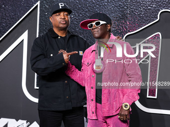 Chuck D and Flavor Flav of Public Enemy arrive at the 2024 MTV Video Music Awards held at UBS Arena on September 11, 2024 in Elmont, New Yor...