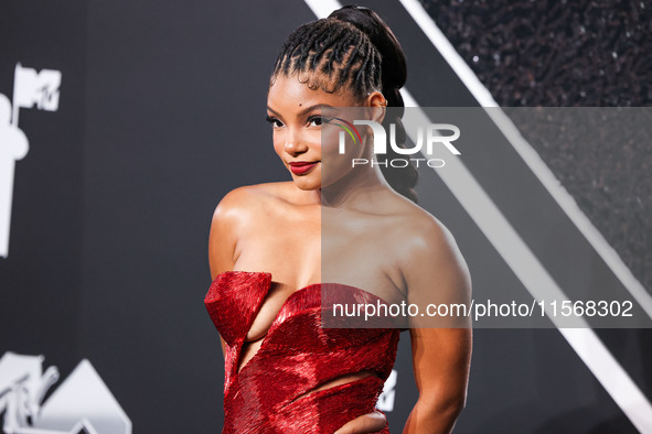 Halle Bailey arrives at the 2024 MTV Video Music Awards held at UBS Arena on September 11, 2024 in Elmont, New York, United States. 