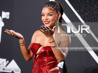 Halle Bailey arrives at the 2024 MTV Video Music Awards held at UBS Arena on September 11, 2024 in Elmont, New York, United States. (