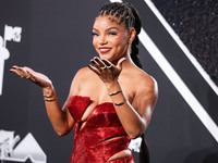 Halle Bailey arrives at the 2024 MTV Video Music Awards held at UBS Arena on September 11, 2024 in Elmont, New York, United States. (