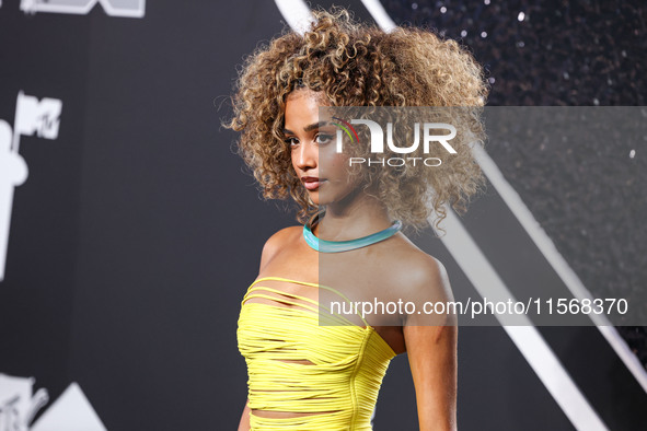 Tyla Laura Seethal wearing Area arrives at the 2024 MTV Video Music Awards held at UBS Arena on September 11, 2024 in Elmont, New York, Unit...