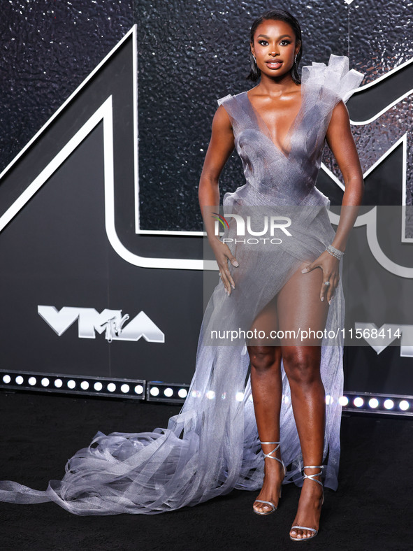 Coco Jones arrives at the 2024 MTV Video Music Awards held at UBS Arena on September 11, 2024 in Elmont, New York, United States. 