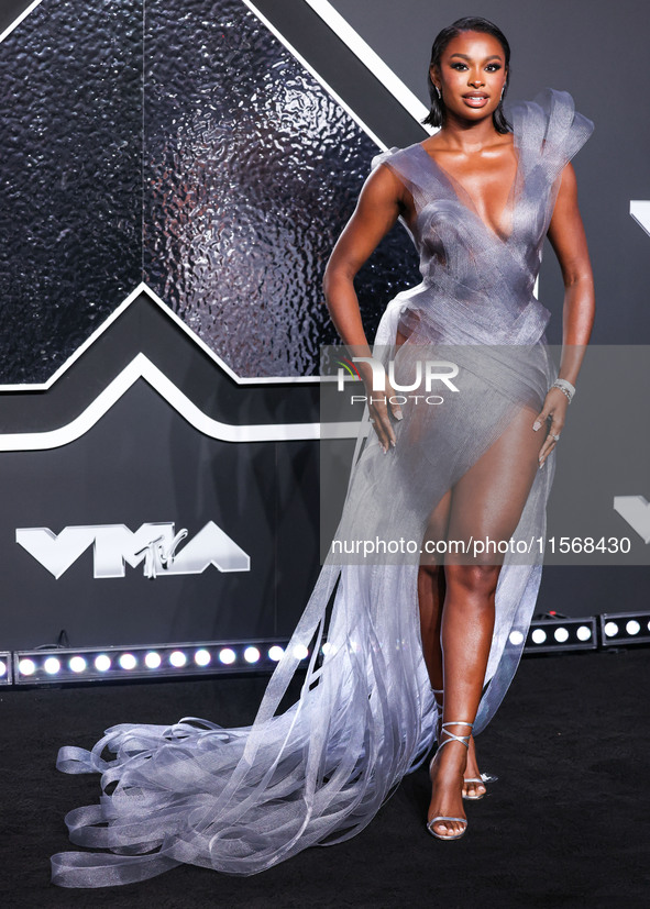 Coco Jones arrives at the 2024 MTV Video Music Awards held at UBS Arena on September 11, 2024 in Elmont, New York, United States. 