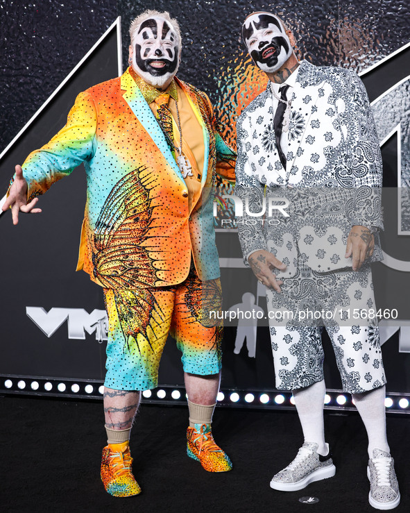 Violent J and Shaggy 2 Dope of Insane Clown Posse arrive at the 2024 MTV Video Music Awards held at UBS Arena on September 11, 2024 in Elmon...