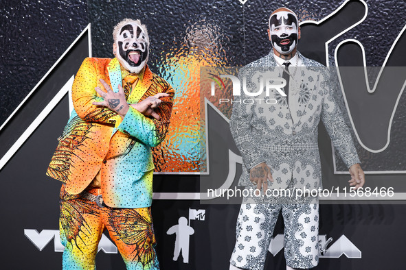 Violent J and Shaggy 2 Dope of Insane Clown Posse arrive at the 2024 MTV Video Music Awards held at UBS Arena on September 11, 2024 in Elmon...