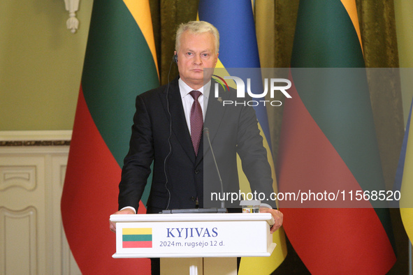 President of Lithuania Gitanas Nauseda is seen during a joint press conference with President of Ukraine Volodymyr Zelenskyy in Kyiv, Ukrain...