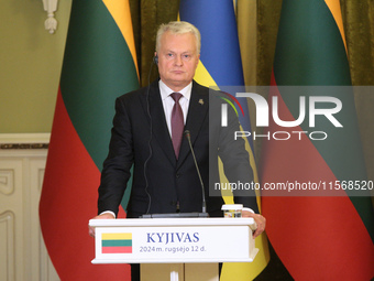 President of Lithuania Gitanas Nauseda is seen during a joint press conference with President of Ukraine Volodymyr Zelenskyy in Kyiv, Ukrain...