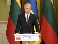 President of Lithuania Gitanas Nauseda is seen during a joint press conference with President of Ukraine Volodymyr Zelenskyy in Kyiv, Ukrain...