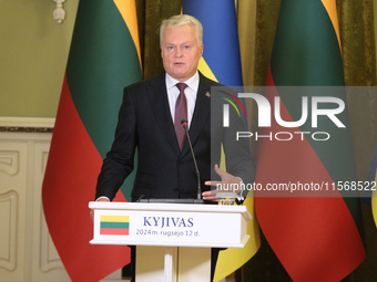 President of Lithuania Gitanas Nauseda speaks during a joint press conference with President of Ukraine Volodymyr Zelenskyy in Kyiv, Ukraine...