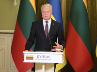 President of Lithuania Gitanas Nauseda speaks during a joint press conference with President of Ukraine Volodymyr Zelenskyy in Kyiv, Ukraine...