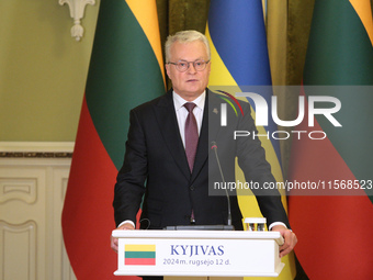 President of Lithuania Gitanas Nauseda is seen during a joint press conference with President of Ukraine Volodymyr Zelenskyy in Kyiv, Ukrain...