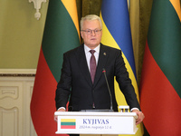 President of Lithuania Gitanas Nauseda is seen during a joint press conference with President of Ukraine Volodymyr Zelenskyy in Kyiv, Ukrain...