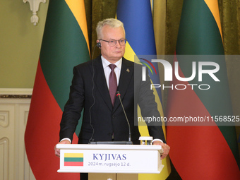 President of Lithuania Gitanas Nauseda is seen during a joint press conference with President of Ukraine Volodymyr Zelenskyy in Kyiv, Ukrain...