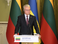 President of Lithuania Gitanas Nauseda is seen during a joint press conference with President of Ukraine Volodymyr Zelenskyy in Kyiv, Ukrain...