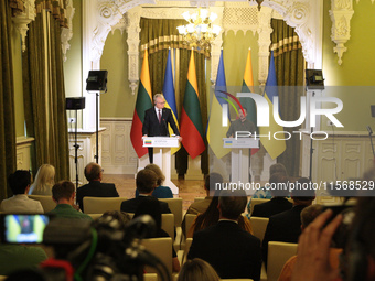 President of Ukraine Volodymyr Zelenskyy (R) and President of Lithuania Gitanas Nauseda are pictured during a joint press conference in Kyiv...