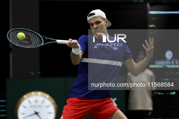 Jakub Mensik participates in the Davis Cup match between Czechia and Australia in Valencia, Spain, on September 12, 2023. 