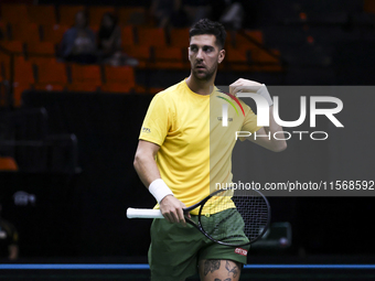 Thanasi Kokkinakis participates in the Davis Cup match between Czechia and Australia in Valencia, Spain, on September 12, 2023. (