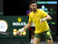 Thanasi Kokkinakis participates in the Davis Cup match between Czechia and Australia in Valencia, Spain, on September 12, 2023. (