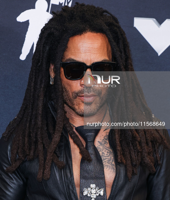 Lenny Kravitz, winner of the Best Rock award for 'Human' poses in the press room at the 2024 MTV Video Music Awards held at UBS Arena on Sep...