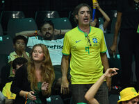 Fans in Brazil during the 2024 Davis Cup Finals Group Stage match between the Netherlands and Brazil at Unipol Arena in Bologna, Italy, on S...